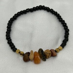 Black and Gold Beaded Bracelet with Multicolor Stones